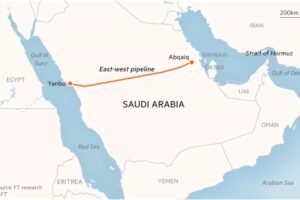 Pamje satelitore e dëmtimit në tubacionin East-West në Arabinë Saudite, 11 shtator 2026. 